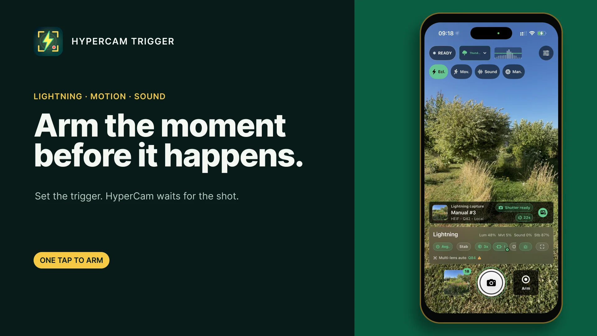 HyperCam Trigger interface with the lightning trigger ready on a physical iPhone
