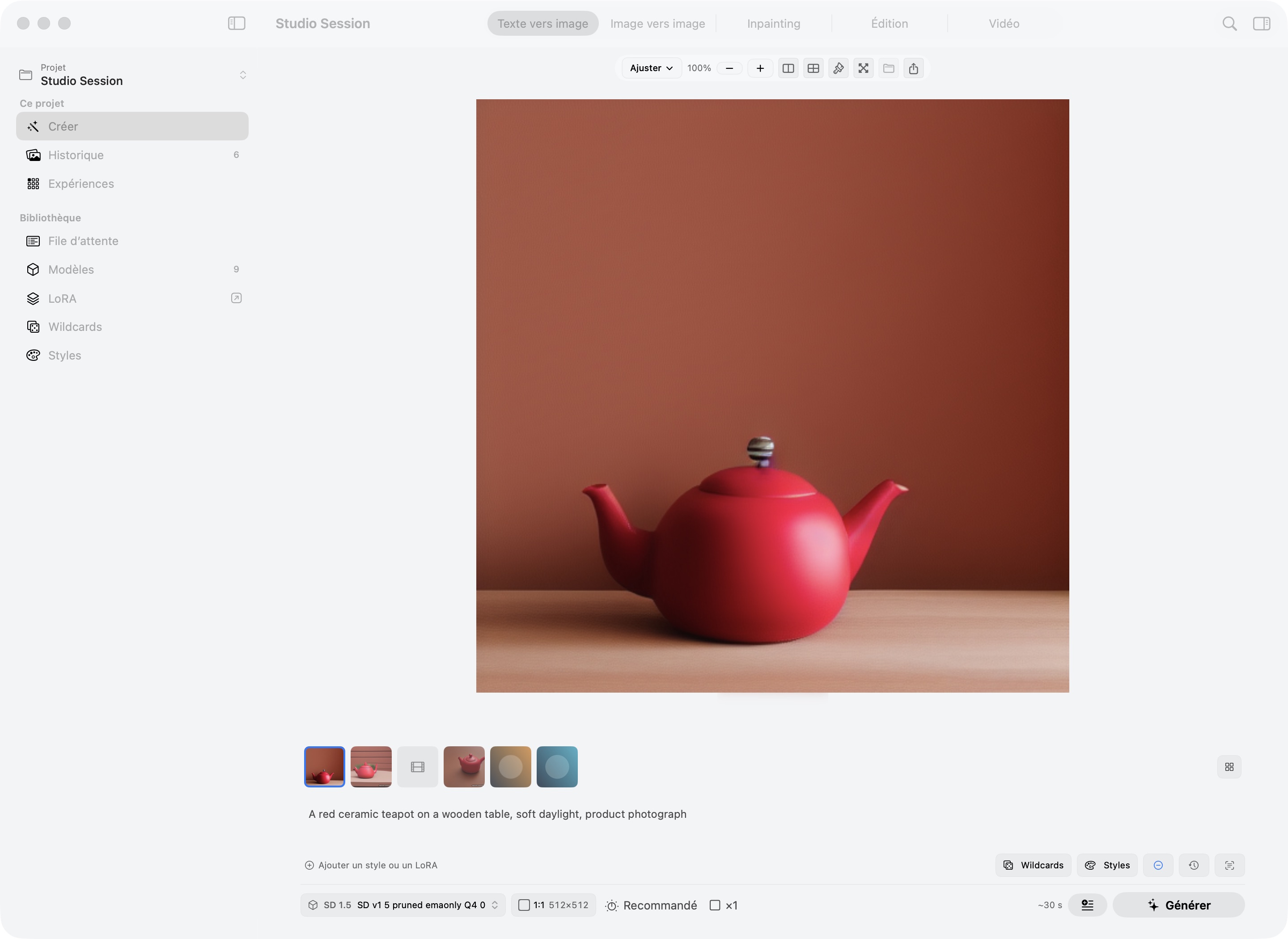 프랑스어로 표시한 LumenForge의 Mac 작업 화면. Stable Diffusion으로 로컬에서 생성한 이미지입니다.