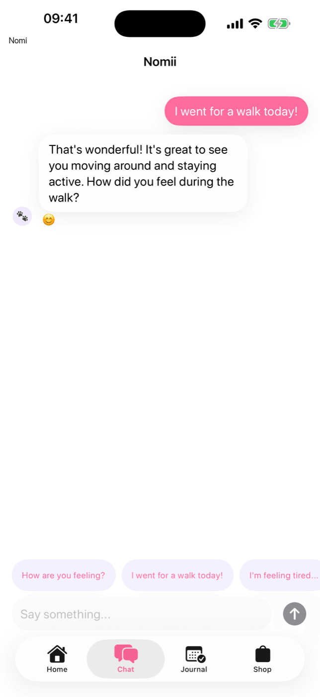 Nomii companion chat screen