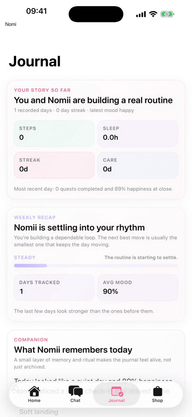 Nomii journal screen