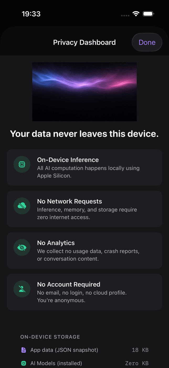 Persona privacy dashboard with local data controls