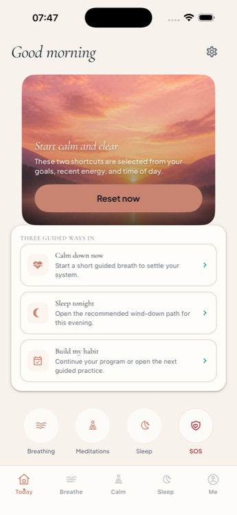 PulseWave home screen with adaptive AI suggestions in the quick action rail