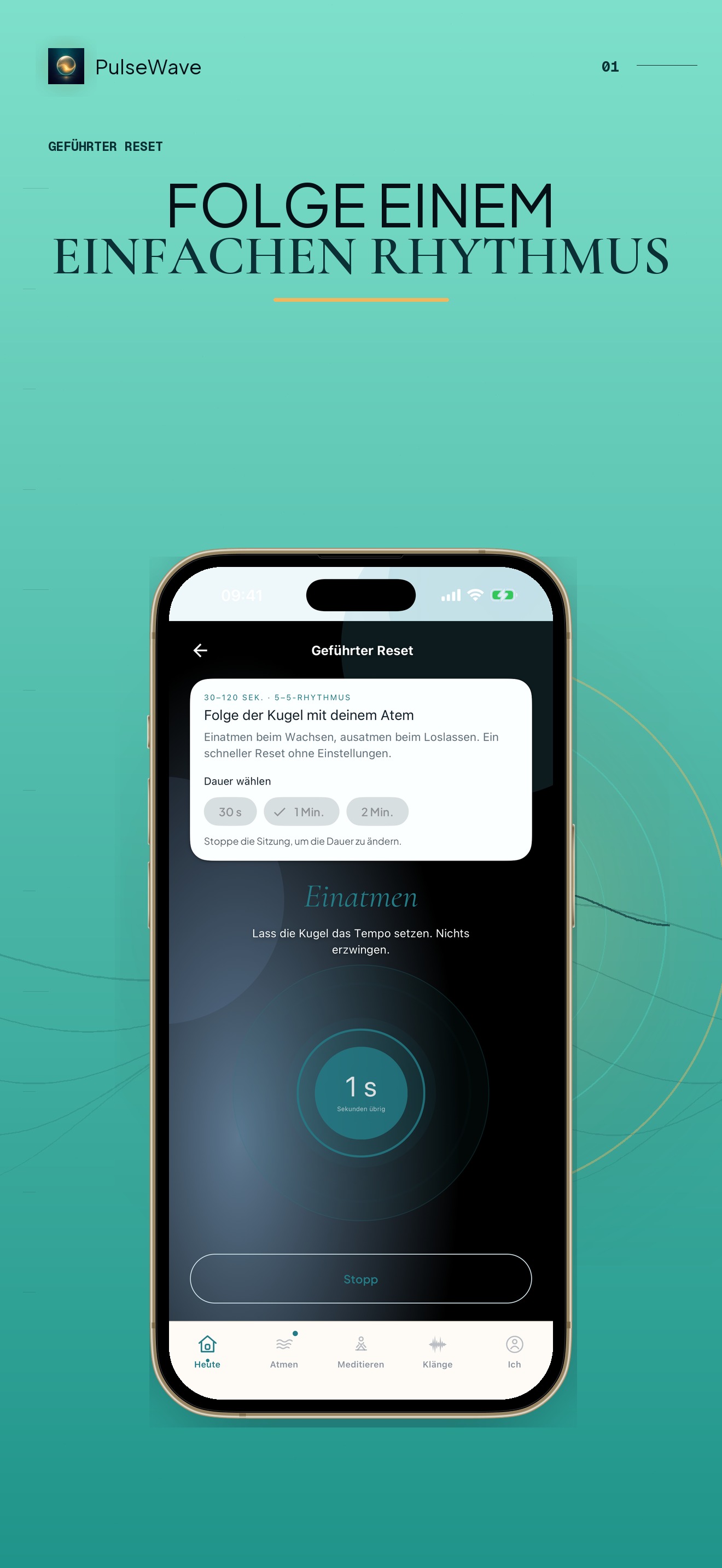 PulseWave Bildschirm zum geführten Zurücksetzen
