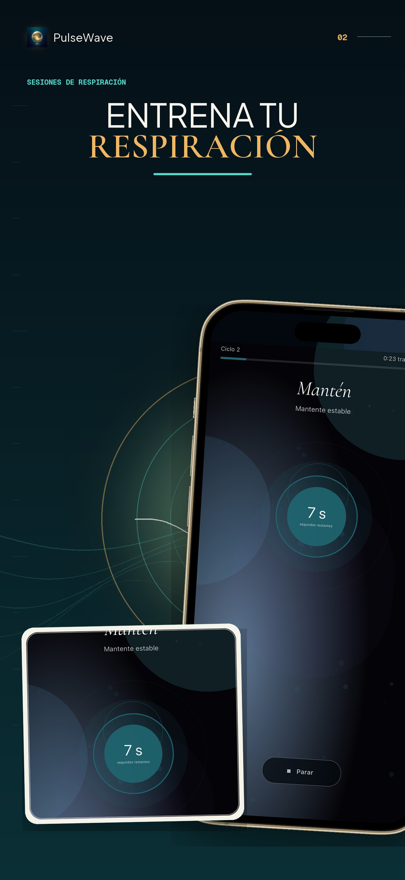 PulseWave pantalla de sesión de respiración