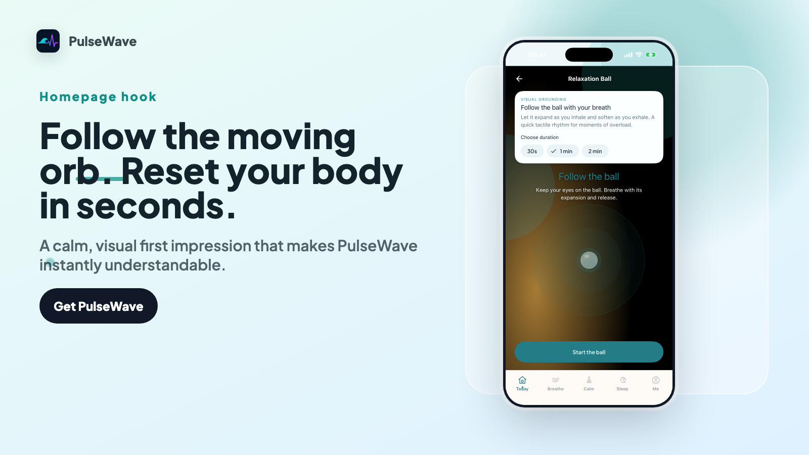 PulseWave — the moving breathing orb on the home screen