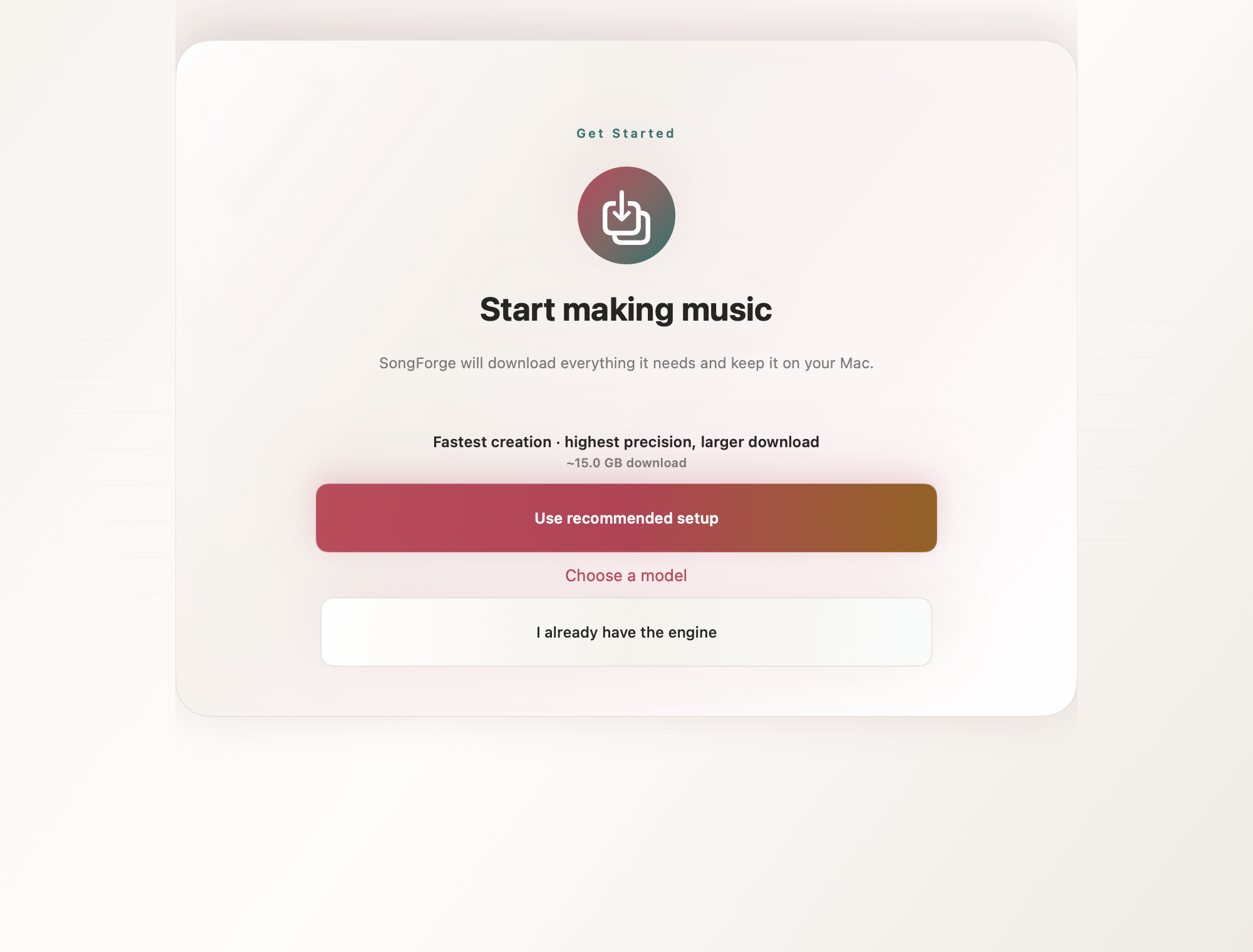SongForge first-run local model setup