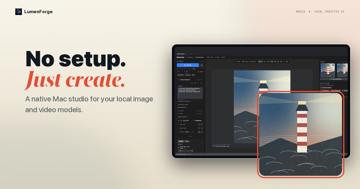 Lumen Generator LumenForge — Local AI Image & Video Generator for Mac